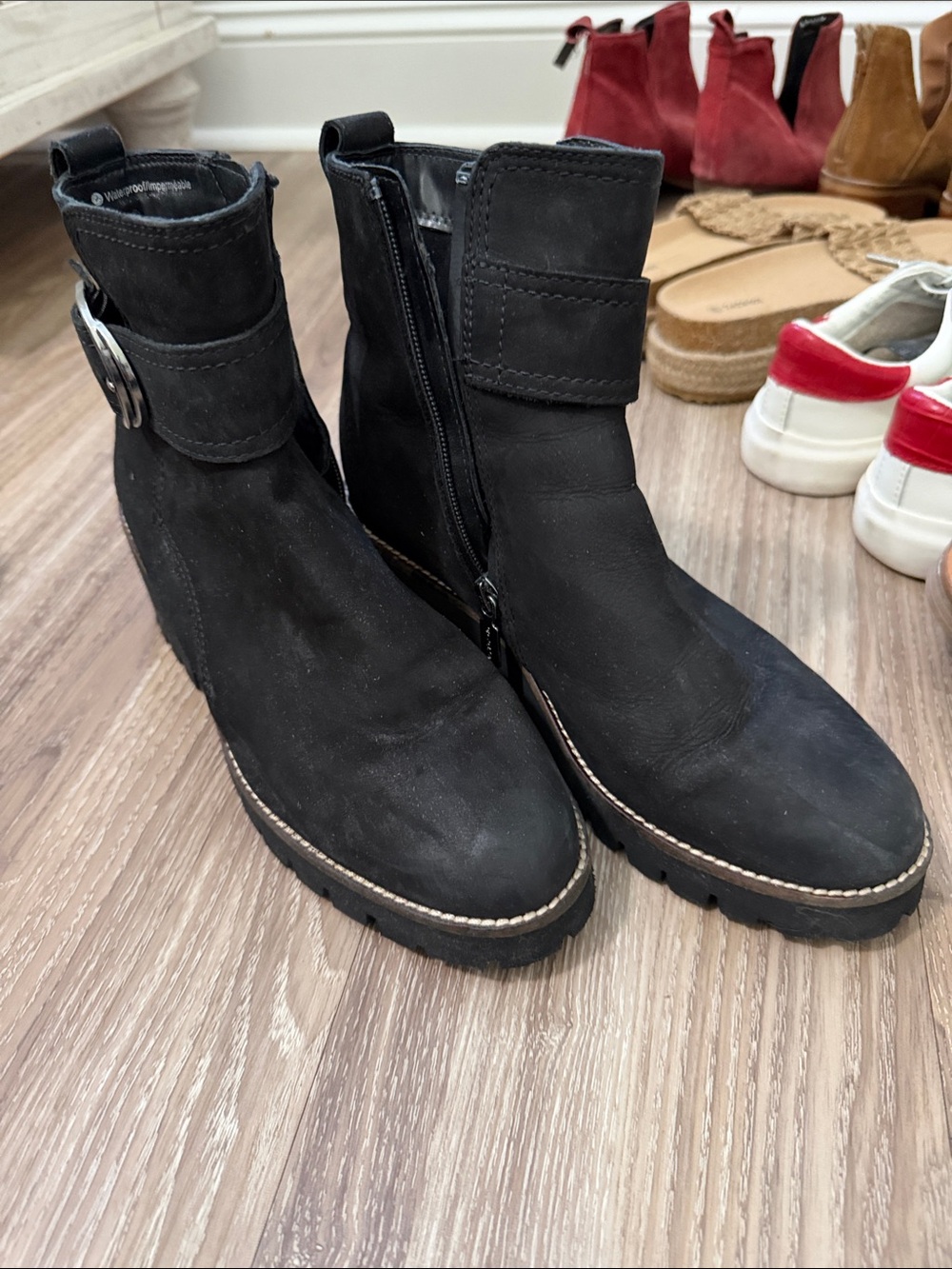 Blondo Black Suede Ankle Boots with Buckle